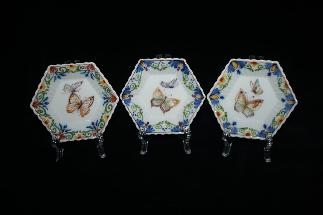 Set van 3 Royal Tichelaar Makkum delftsblauwe zeshoekige