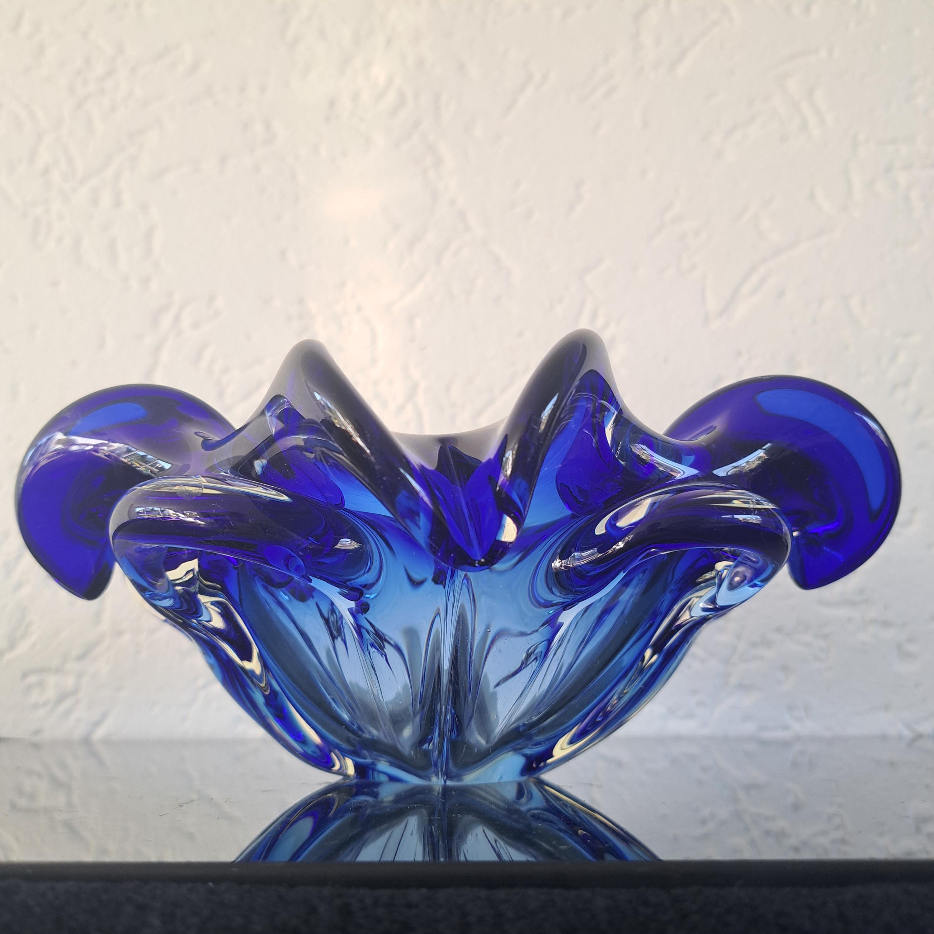 Great Italian Murano vintage art glass blue dish / bowl
