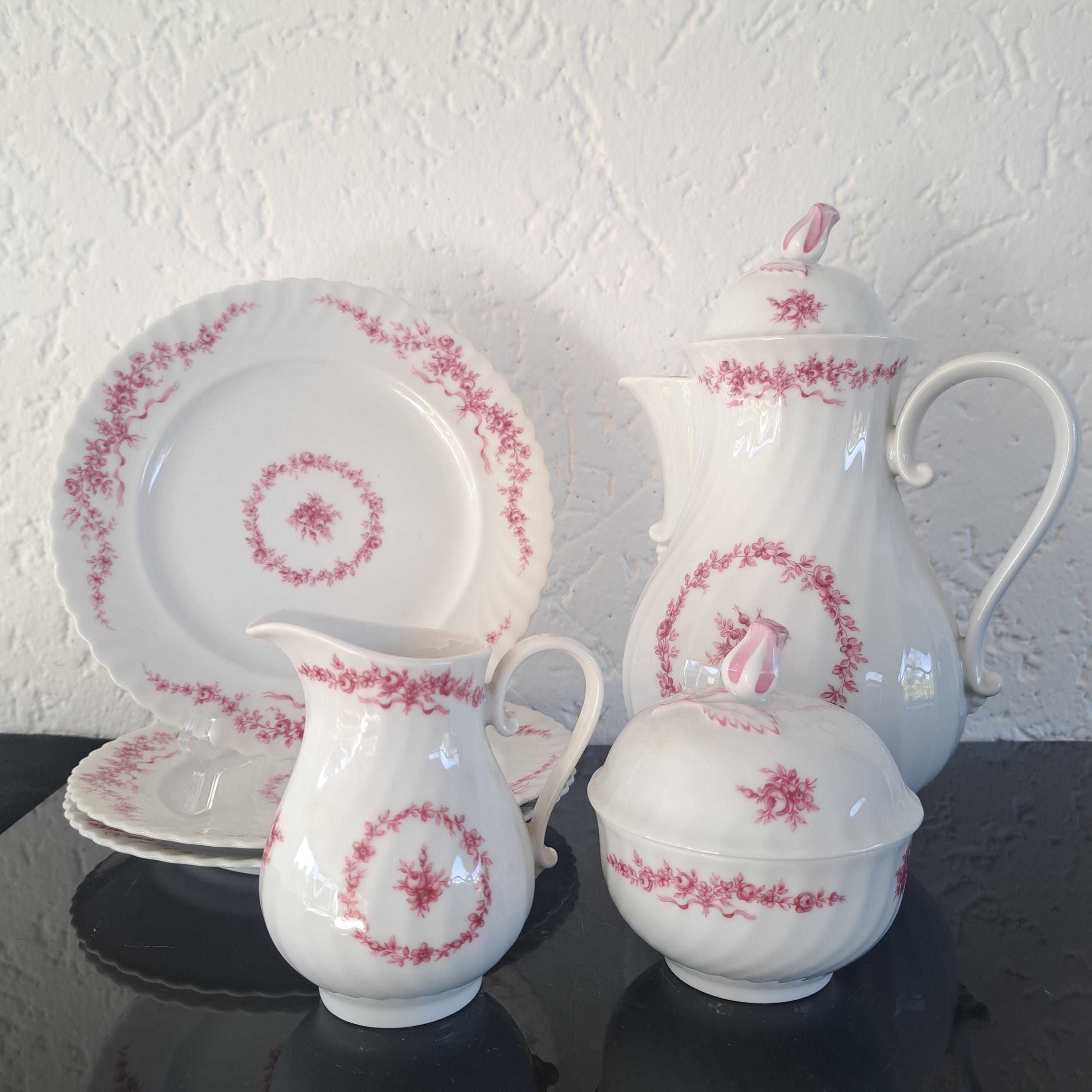 ヴィンテージのドイツ製 AK カイザー カロリン ピンク 6 ピース磁器