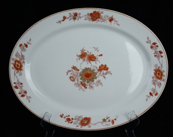 Vista Alegre Pratochin rust orange-red porcelain tableware oval dish, 24 kt gold leaf (size III)