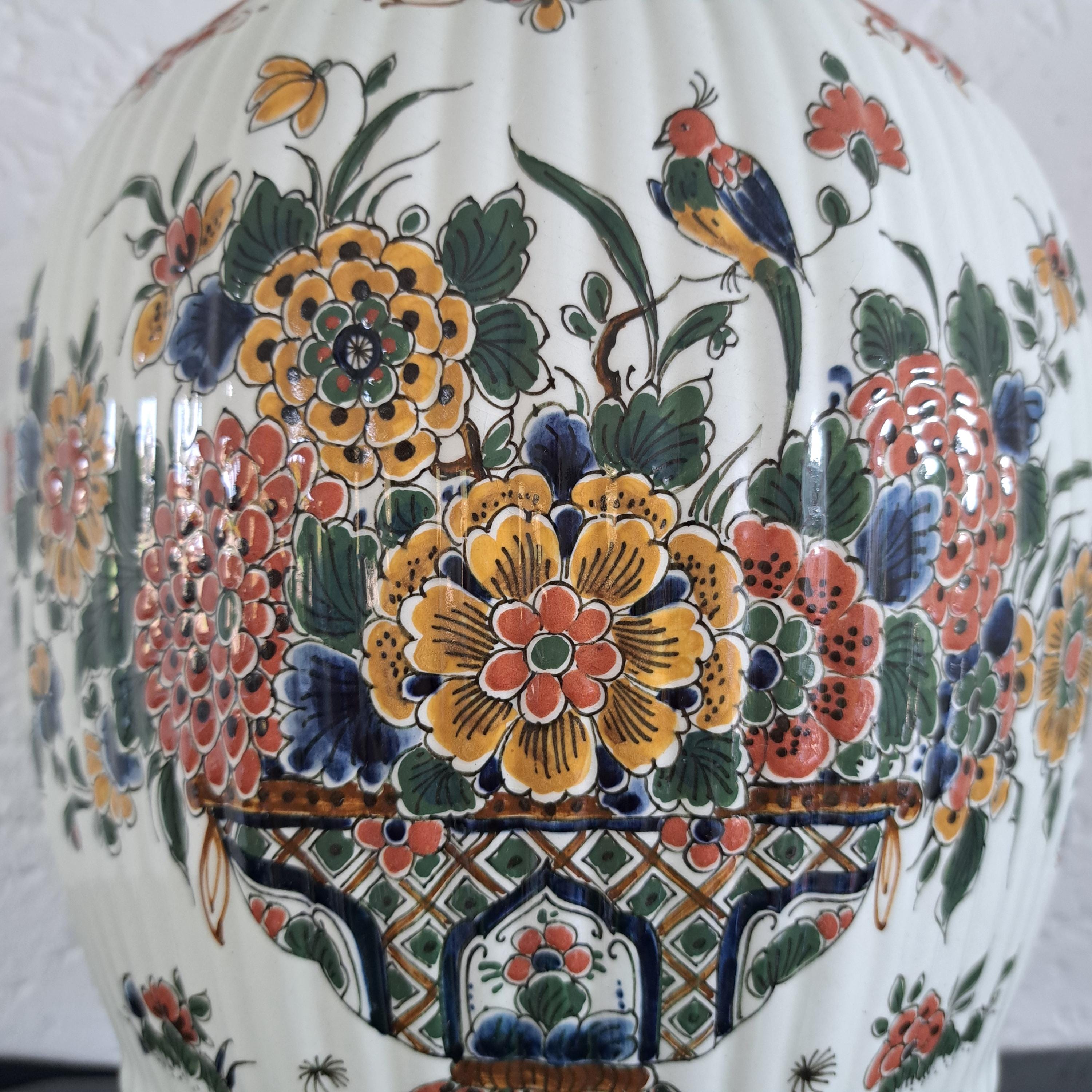 Very Large Royal Delft Polychrome Delft Octagonal Ribbed Lidded