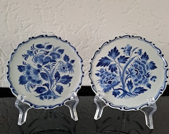 Set di 2 piastrelle rotonde blu Delft De Porceleyne Fles (Royal Delft) identiche (1969/1972)