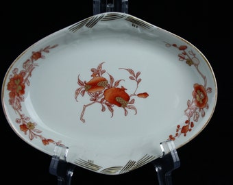 Vista Alegre Pratochin rust orange-red porcelain tableware small oval dish, 24 kt gold leaf