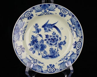 デ・ポルセレイン・フレス（ロイヤル・デルフト）製、極楽鳥が描かれた小型デルフトブルー皿（1948年）