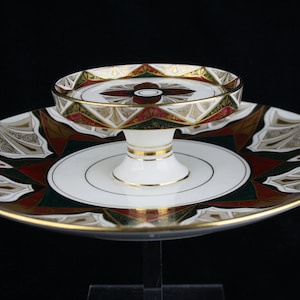 Art nouveau Carl Friedrich Boseck & Co Autriche - rare présentoir à gâteaux en porcelaine dorée de l'Alhambra