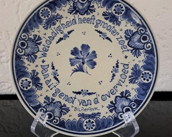 De Porceleyne Fles (Royal Delft) Placa azul de Delft con proverbio de Willem Bilderdijk (1937)