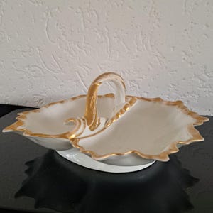 Porcelaine de Paris antique porcelain gilded divided dish/ double bowl