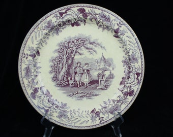 Petrus Regout Maastricht décor Happy Pair lilac on creme plate