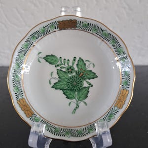 Herend porcelain green gilt Apponyi round tea bag dish