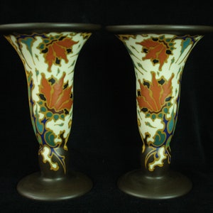 Set of wonderful colourful large Regina Gouda pottery Art Deco Japara vases