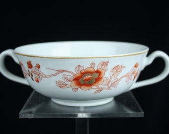 Vista Alegre Pratochin rust orange-red porcelain tableware soup bowl, 24 kt gold leaf