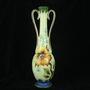 Tall vintage Gouda, Dutch art pottery, vase Paris