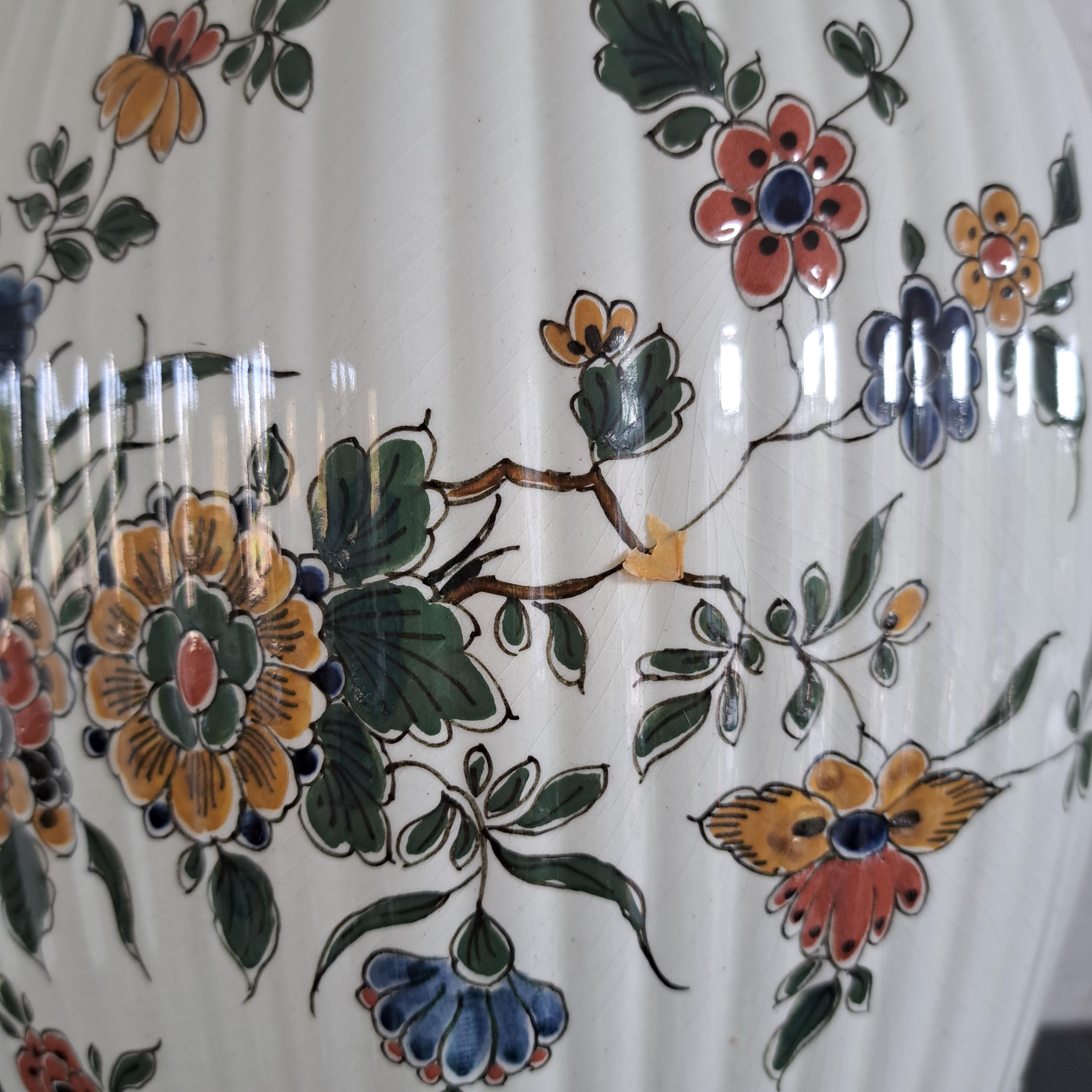 Very Large Royal Delft Polychrome Delft Octagonal Ribbed Lidded