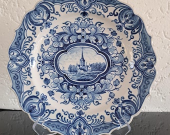 Antique village decor Delft blue delftware wall plate by Royal Tichelaar Makkum