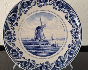 De Porceleyne Fles (Royal Delft) Delft blue windmill wall plate (1952)
