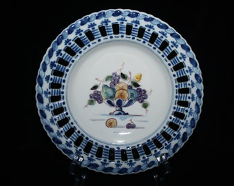 Royal Tichelaar Makkum delftware polychrome fruit basket decor ajour cut dish