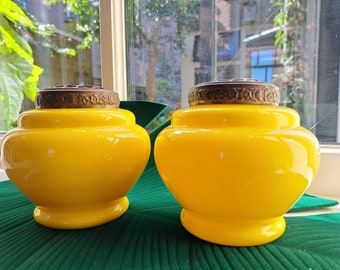 Rair pair of Bohemian yellow glass pique fleurs or rose bowls