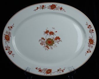 Vista Alegre Pratochin rust orange-red porcelain tableware oval dish, 24 kt gold leaf (size IV)