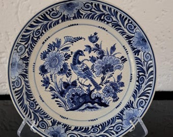 デ・ポルセレイン・フレス（ロイヤル・デルフト）デルフトブルーの極楽鳥の皿（1950年）