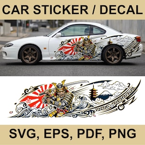 Samurai Car Wrap Vector, Japanese JDM Vinyl Decal, Full Side Livery Design, Drift Car Graphics