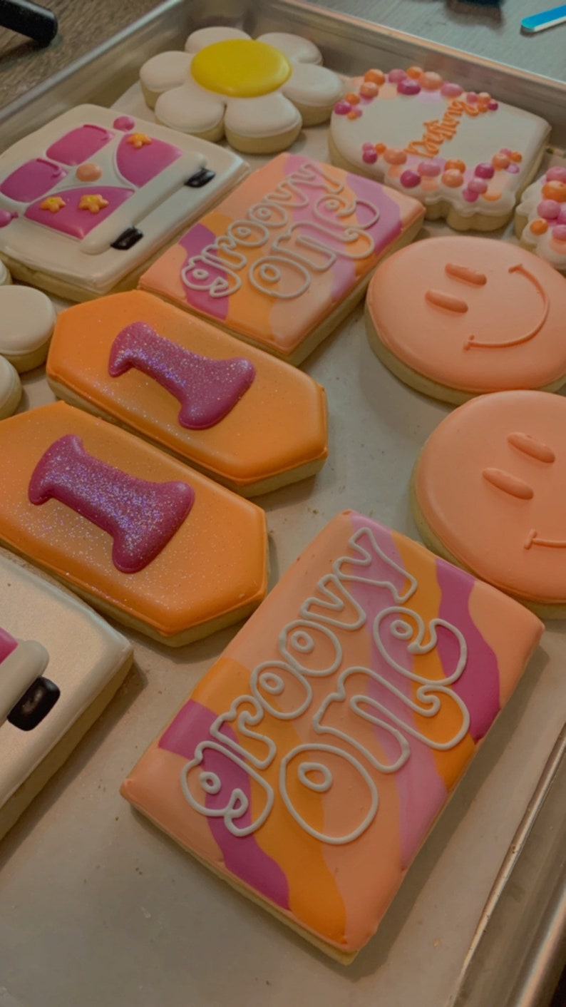 GROOVY Theme Cookies 12 Decorated Sugar Cookies two Etsy