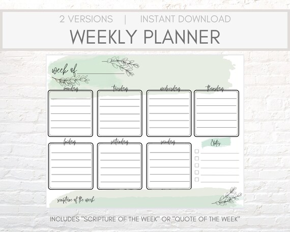 Weekly Planner Printable INSTANT DOWNLOAD Monday Start | Etsy