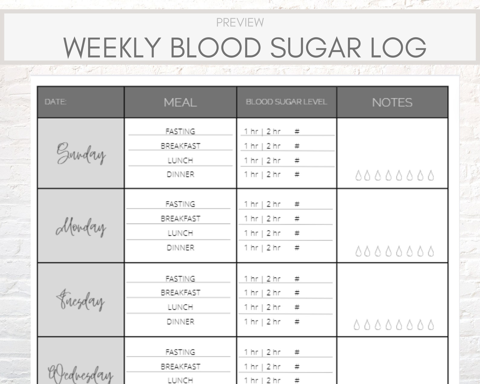 Gestational Diabetes Log Weekly & Daily INSTANT DOWNLOAD Etsy