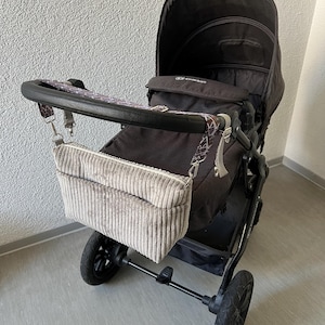 Kinderwagen-Organizer / Kinderwagen-Tasche / Buggy Organizer aus Breit-Cord - hellgrau