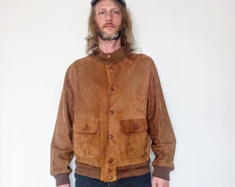 Suede Tobacco Brown Vintage Bomber Jacket