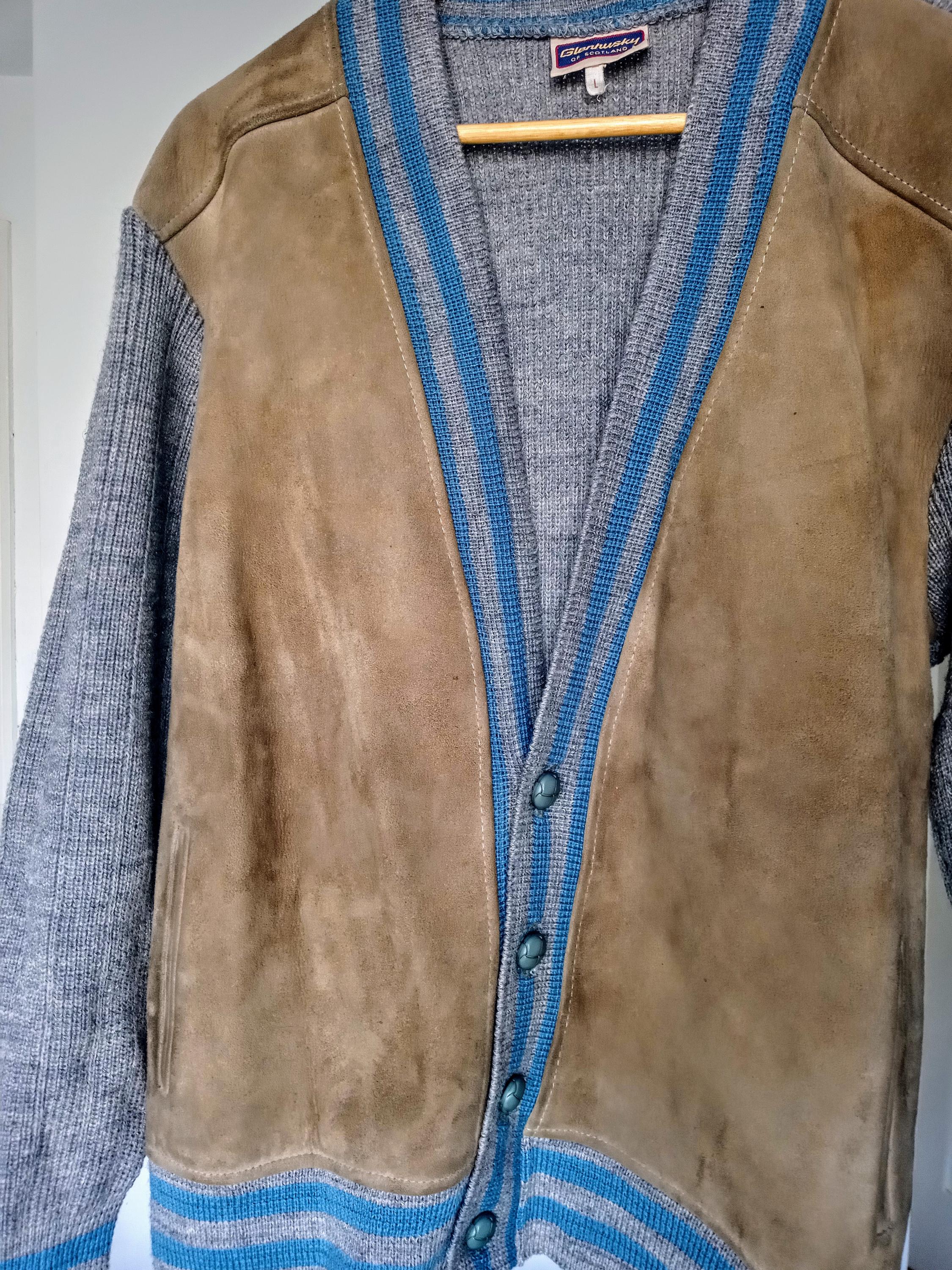 Vintage Glenhusky of Scotland Varsity Cardigan | Wool and Suede 