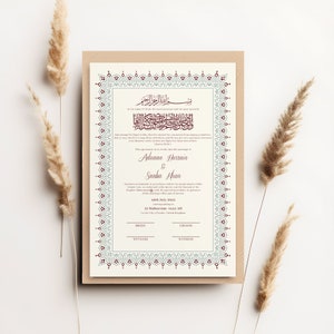 A4 Luxus Nikkah Zertifikat, Premium Islamischer Hochzeitsvertrag, personalisierte benutzerdefinierte Nikkah Nama, muslimische Ehe, digital druckbare Nikkah