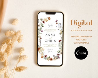 Digital Wedding Invitation, Electronic Wedding Invite, Digital Wedding card, Green Wedding E-invite, Smartphone Einvite, Instant Download