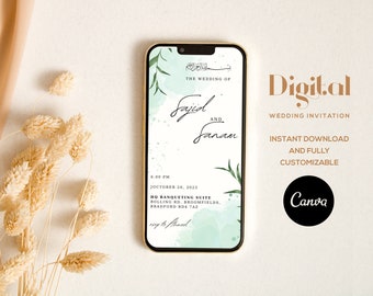 Plantilla de vídeo de invitación de boda animada, plantilla de invitación de vídeo de tarjeta de boda Canva, vídeo digital de invitación de boda de Canva