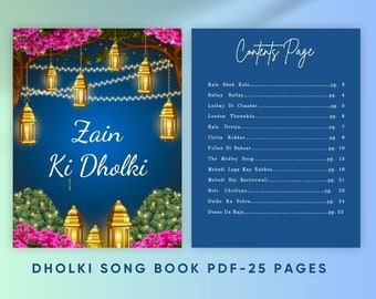 Modern Dholki Book, Desi Song Book, Dholki Songs lyrics book, Mehndi Song Book, Bollywood Songs for Asian Indian Pakistani Weddings,  Dholki