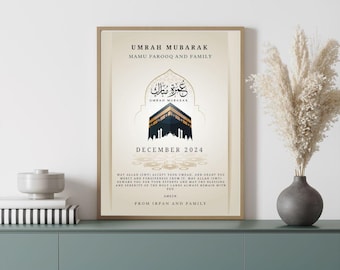 Umrah Mubarak personalizada, regalo de Umrah musulmana, regalos de Umrah Mubarak, impresión de Umrah, póster de Umrah islámica, arte de pared, marco de Umrah personalizado