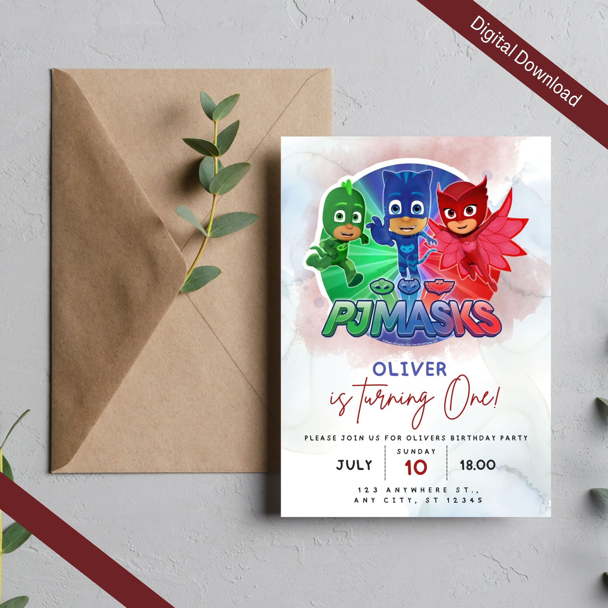 Editable PJ Masks Birthday Party Invitation Template, Kids Birthday ...
