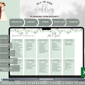 Hochzeitstabelle, Hochzeitsbudget Tabelle, Checkliste Hochzeit, To Do Liste, Gästeliste, Hochzeitsplaner Google Sheets, Hochzeitsplanung