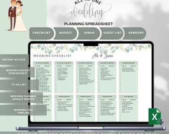 Hochzeitstabelle, Hochzeitsbudget Tabelle, Checkliste Hochzeit, To Do Liste, Gästeliste, Hochzeitsplaner Google Sheets, Hochzeitsplanung
