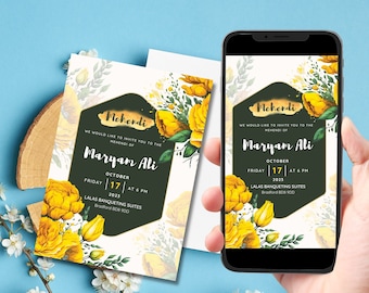 Mehndi Wedding Invitation Template, Mehendi Floral Henna Invite, Mendhi Night invites & Digital Mehndi invites, Mehndi invitations, evite