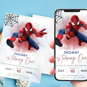 Editable spiderman Birthday Invitation, Digital Kids Birthday invite, Birthday invitation, Birthday Party Invitation, spiderman card, invite