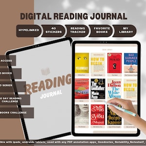 Digital Reading Journal, Book Review & Library Tracker, Digital Reading Log, Digital Bookshelf, Reading Planner, Book journal planner
