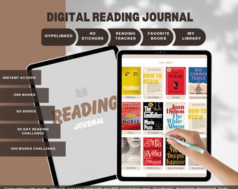 Digital Reading Journal, Book Review & Library Tracker, Digital Reading Log, Digital Bookshelf, Reading Planner, Book journal planner