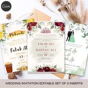 Muslim Wedding Invitation Editable Set of 3 Invites, Traditional Nikkah ...