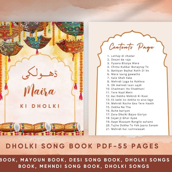 Modern Dholki Book, Desi Song Book, Dholki Songs lyrics book, Mehndi Song Book, Bollywood Songs for Asian Indian Pakistani Weddings,  Dholki