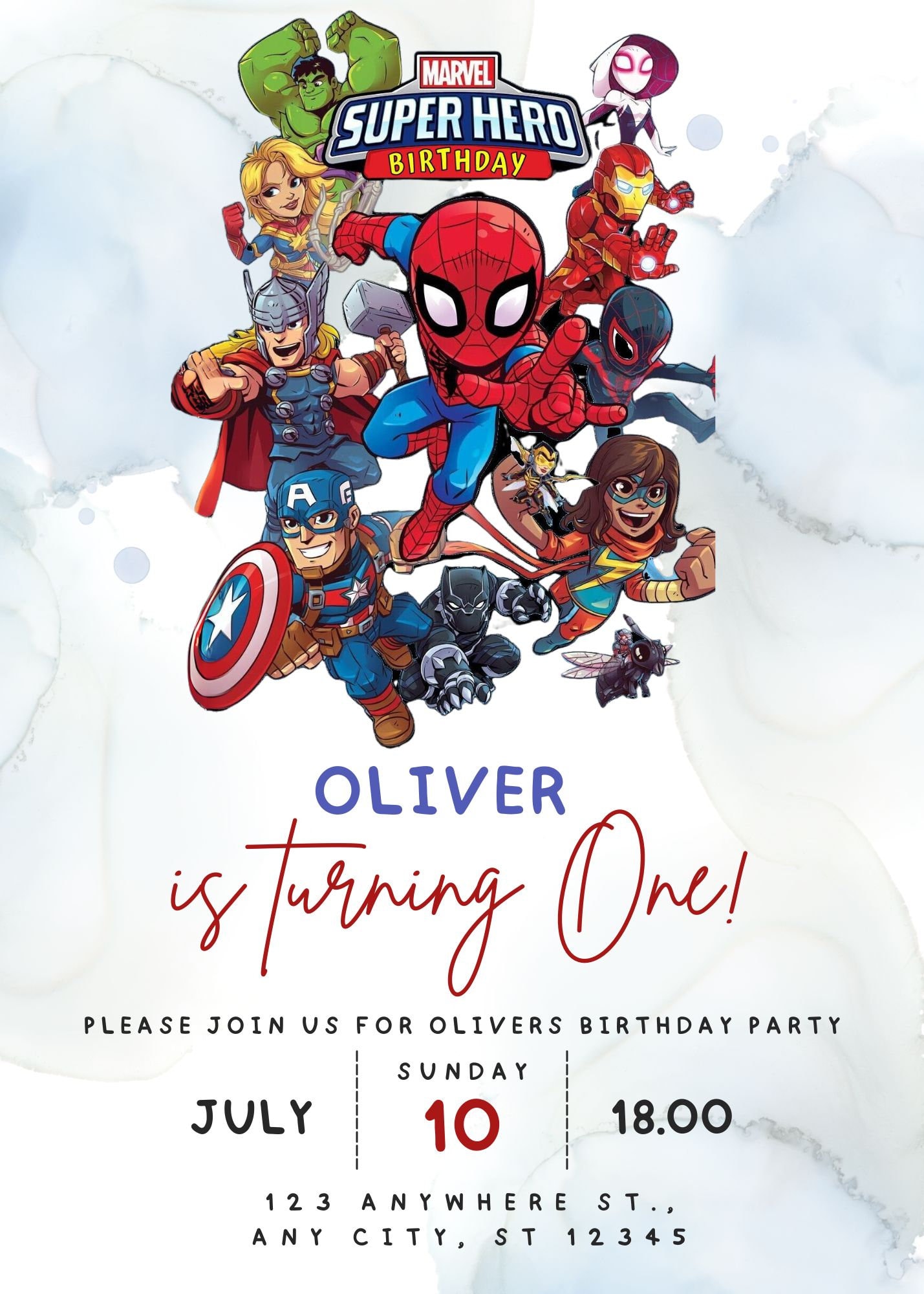 Avengers Birthday Invitation Template, Digital Kids Party Template