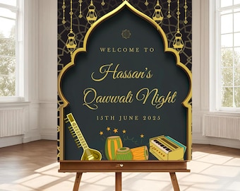 Qawwali Night Welcome Sign, A1, A2, A3, A4, Custom Qawwali Event, Qawwali Party Invitation, Qawaali Poster,Sufi Night Decor,Desi Music Night