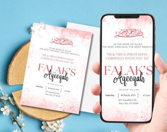 Custom Aqeeqah Invitation Digital Download, Personalized Islamic Unisex Birth Announcement Invite, Boy Aqiqa, Aqīqah Aqeeqa Welcome
