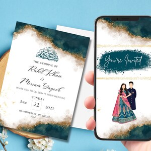 Editable Muslim Wedding Invitation Template Nikkah Walimah Shaadi Baraat, Animated Wedding Invitation, Wedding Invite, Muslim Desi invite