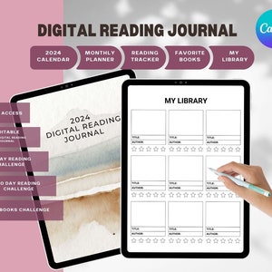 Digital Reading Journal, Book Review & Library Tracker, Digital Reading Log, Digital Bookshelf, Reading Planner, Book journal planner