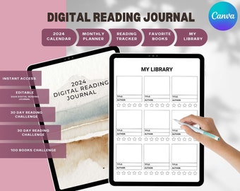 Digital Reading Journal, Book Review & Library Tracker, Digital Reading Log, Digital Bookshelf, Reading Planner, Book journal planner